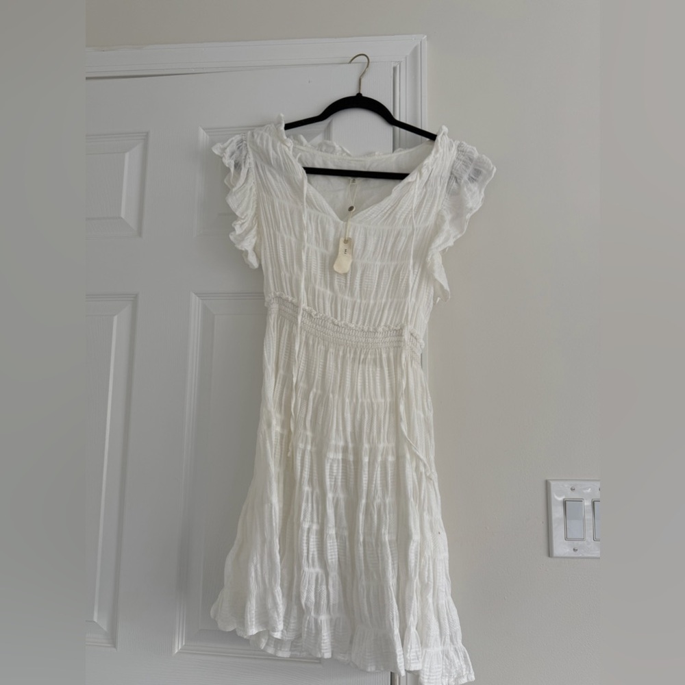 White Ruffled V-Neck Summer Dress